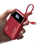 INIU Portable Charger, Compact 20000mAh Power Bank with Build in USB-C Cable, 45W Fast Charging Mini Powerbank, Flight Cruise Ship Travel Essentials Phone Charger for College Student Boys Girls, Red