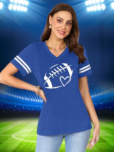 Football Shirts for Women Game Day T Shirt Funny Football Mom V Neck Tshirt Casual Short Sleeve Tops4