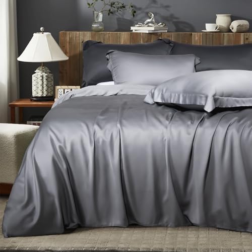 NEXHOME PRO Duvet Cover Set King - Lightweight Summer Cooling Viscose from Bamboo Duvet Cover for Hot Sleepers 104"x90" 3pcs Breathable Light Grey Bedding with Corner Ties