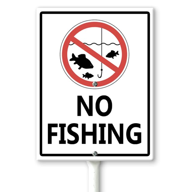 Horienteeon No Fishing Yard Sign with Stakes 17.5×22cm, Sturdy Aluminum Lawn Signs, No Fishing Signs for Fish Pond River Lawn, Private Property Sign, Warning Signs