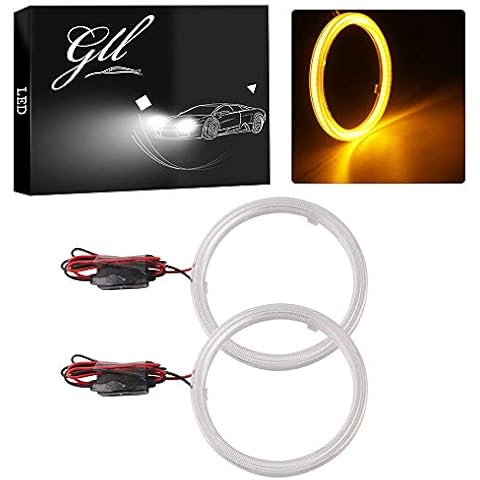 Grandview 2pcs Car Light LED Chips 80MM 63SMD Angel Eyes Halo Ring Headlight Warning Lamps 12V Amber Cover