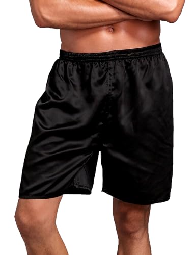Black Silk Shorts Men Mid Elastic Waist Pajamas Shorts Comfy Satin Pjs Pants Sleepwear Boxer Shorts Sissy Lounge Sissy Panties Exotic Underwear Gay Black XXL