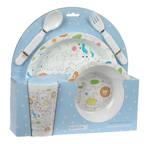 Safta PREESCOLAR ZOO - Set de Platos y Cubiertos, Pack, Plato, Cubierto, Bebé, Iniciación, Comida, Cómodo y Versátil, 26x9x26 cm
