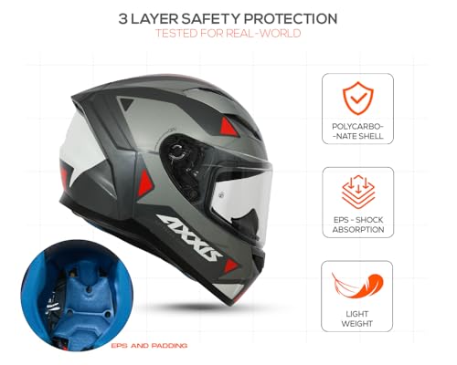 Image of Axxis Segment by MT Group, Seek Full Face Helmet | ISI & DOT Certified | Anti-Scratch Treated Visor | Lightweight Polycarbonate Shell | Enhanced Ventilation for Daily Riding