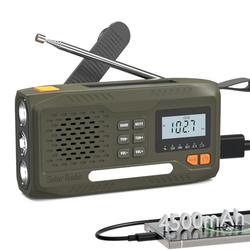 Joudix Radio Solar de Emergencia,Radio a Pilas Portatil Batería de 4500 MAh,Am/FM Radio Emergencia con Manivela,Pantalla, Kit de Emergencia Que Incluye Linterna,SOS Alarma y Cargador de Móviles USB