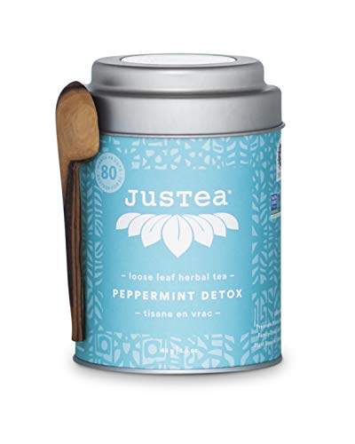 JusTea PEPPERMINT DETOX | Loose Leaf Herbal Tea with Hand Carved Tea Spoon