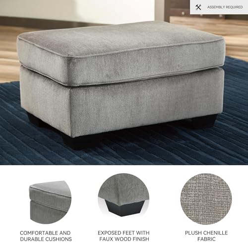 Image of Signature Design by Ashley Altari Rectangular Accent Ottoman, Light Gray | Plush 100% polyester chenille fabric, Sturdy reinforced frame, Versatile seating and footrest, Fits 32 in doorways