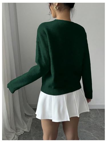 Image of RoseSeek Women's 3D Floral Appliques Crewneck Sweaters Long Sleeve Drop Shoulder Pullovers Elegant Knit Tops