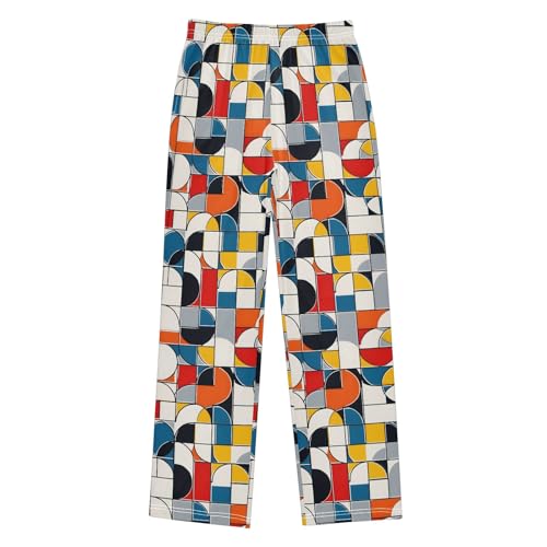 Pajama Pants Lounge Sleep PJ Bottoms Sleepwear Elastic Waist Drawstring S Multi Color Geometric