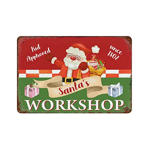 Plaque métallique Noël décoration rétro Santa's Workshop maison 30x45cm