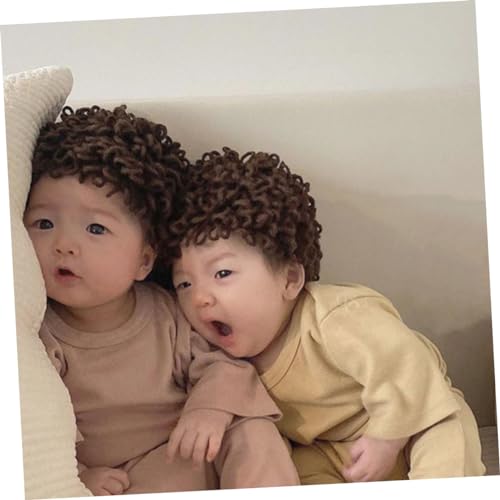 Cute Woolen Yarn Winter Hat for Boys Soft Knitted Cap with Fun Wig Design for Years Warm Headwear for Cold Weather Brown4