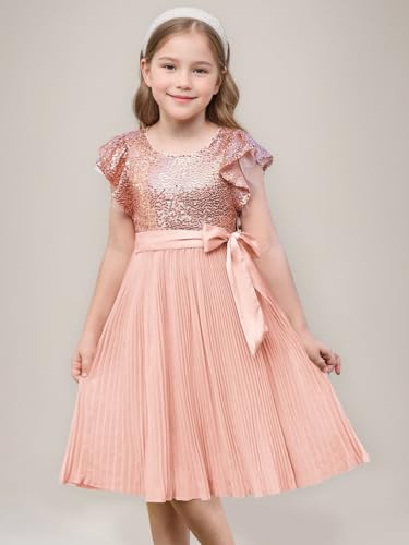 Cap Sleeve Sequin Mini Girls Dress with Bow Knot Crewneck A Line Chiffon Formal Party Dress3