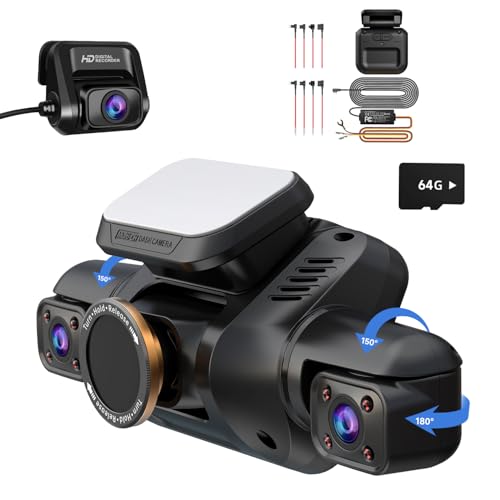 HUPEJOS AI Dash Cam Front Rear Inside with Driver Monitor System, 360° Car Camera 4K, 4 Channel Camera for Cars, WiFi GPS, Dashcam 64GB SD Card, Night Vision, 24H Parking Mode, Upgrade DMS V8Plus