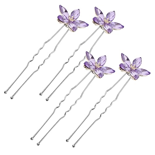 Beatifufu 4pcs Bride Hair Clip Bridal Hair Pin Chignon Hair Pin Wedding Hair Clip Rhinestone Hair Clips Rhinestone Hair Pins for Women Rhinestones Hairpin Alloy Bridesmaid Purple