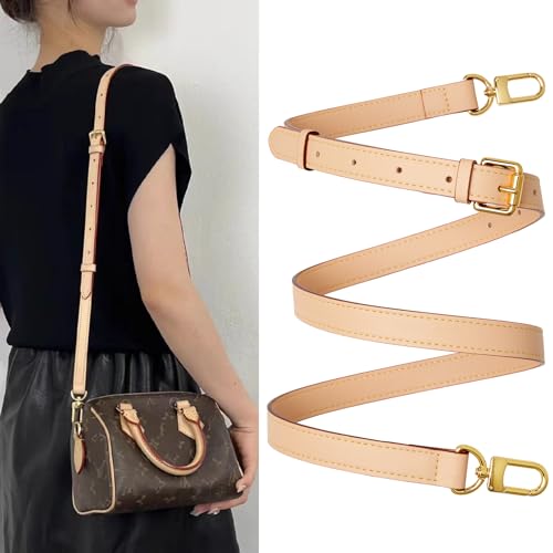 Image of Genuine Vachetta Leather Crossbody Strap Genuine Leather Adjustable Replacement Strap for Shoulder Bag Handbag Purse