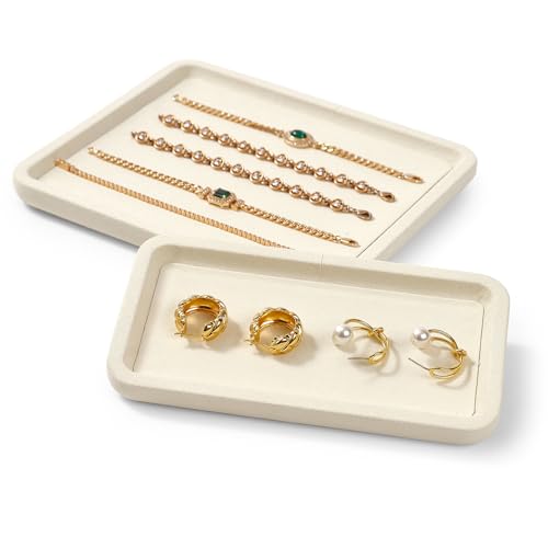 Microfiber Jewelry Trays Stackable Jewelry Display Tray Jewelry Bracelet Necklace Tray Organizer Ring Earring Necklace Organizer Tray Jewelry Trays For Drawers (Beige