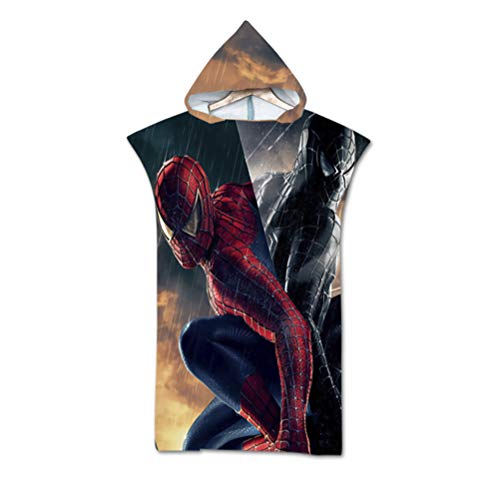 JYL Toalla de Playa Grande Toalla de baño Suave para Adultos, Toalla de Capa Spider Man Albornoz con Capucha para Surf, Cambio de Traje de baño