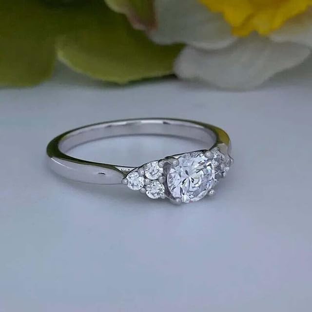 1 1/5 CT Round Shape Simulated White Diamond Prong Set Wedding Engagement Ring In 14K White Gold Plated 925 Sterling Silver Gift for Womens (1.20 Carat)