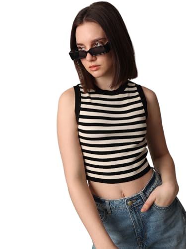 Image of ONLY Women's Rayon Blend Slim Fit Casual Crop Tank Top