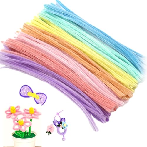 100 Pcs Pipe Cleaners Soft Fluffy Pipe Cleaners for Craft Flexible Rainbow Pastel Pipe Handmade DIY Crafts Pipecleaner Decorations for DIY Arts Children Gifts Kindergarten Primary School Activities