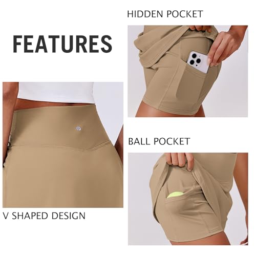 Image of PINSPARK Womens Tennis Skirt High Waisted Golf Skort with 2 Pockets Stretchy Athletic Skirts for Workout Pickleball Running