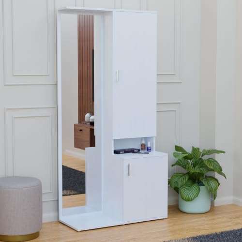 Image of FURNIFLIX Engineered Wood Dressing Table with Storage | Wooden Dressing Table with Mirror Vanity Table for Bedroom Home Living Room - White Finish