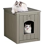 ComeWay Cat House Outdoor Indoor - All-Weather Resin Cat Houses for Outdoor Cats, Durable & Insulated Pet Shelter for Garden Patio Backyard, Stylish Grey Design