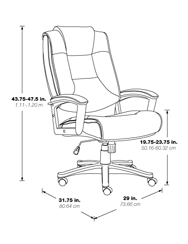 Office Star EC Series High Back Executive Bonded Leather Adjustable Office Chair with Padded Loop Arms, Black