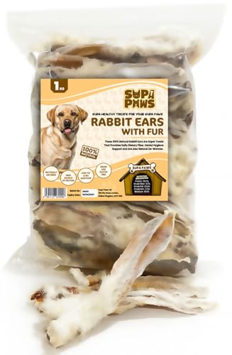 Supa Paws 1Kg Rabbit Ears with Fur for Dogs (70-85 Hairy Ears) 100% Natural Raw Dog Treat Hypoallergenic Pet Treats for Puppy Senior Chews for Dogs Healthy Digestive Grain Gluten Free Dog Snacks Food