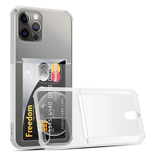 Image of Amazon Brand - Solimo Card Holder Phone Case Soft & Flexible Shockproof Back Cover with Cushioned Edges Transparent for Apple iPhone 12 Pro
