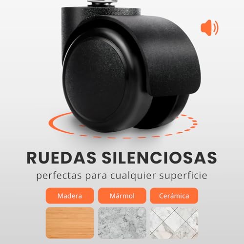 JUPPLIES Silla de Oficina Reclinable con Cojín Lumbar Masajeador – Sillón con Altura Ajustable y Ruedas Silenciosas, Respaldo Alto de PU Acolchado para Escritorio, Estudio o Trabajo (Gris) - imagen 7