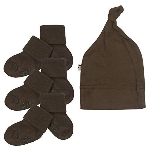 Babysoy Newborn Unisex Baby Single Knot Beanie & Gripper Socks Accessories Set