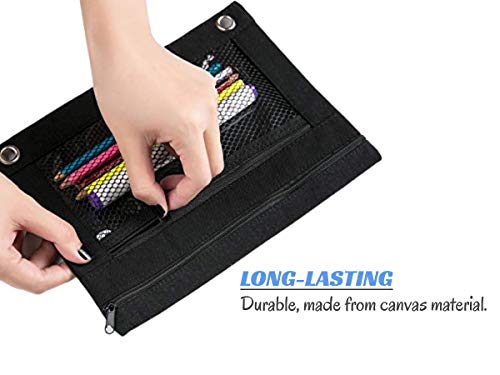 1Intheoffice Pencil Pouch 3 Ring, Black, Pencil Pouch For 3 Ring Binder 2 Pack (Canvas Black) #TOP6