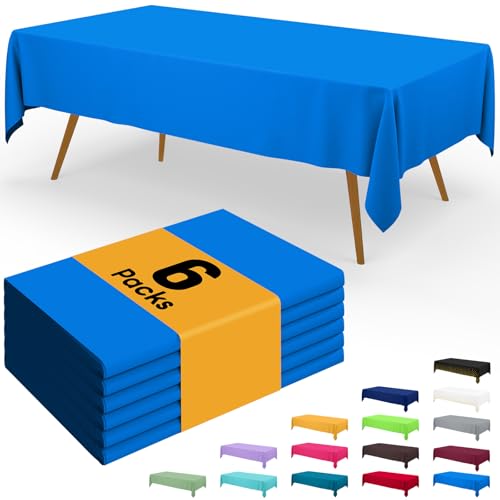 Image of Smiry Disposable Table Cloth - 6 Pack, 54 x 78 Inch Waterproof Rectangle Tablecloths for Parties, Decorative Plastic Table Cover, Leakproof & Sturdy, Blue