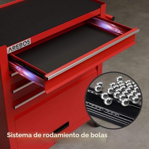 Miniatura 3 de Arebos Carro De Taller 4 Compartimentos Compartimento Grande 2 Ruedas Con De Estacionamiento Espacio Para Las Herramientas De Un Mecanico De Taller Incl. Alfombrillas Antideslizantes