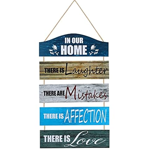Rustic Home Decor Hanging Wood Sign, Family Farmhouse Wall Decor for Bedroom Living Room Decor (Blue) Cover