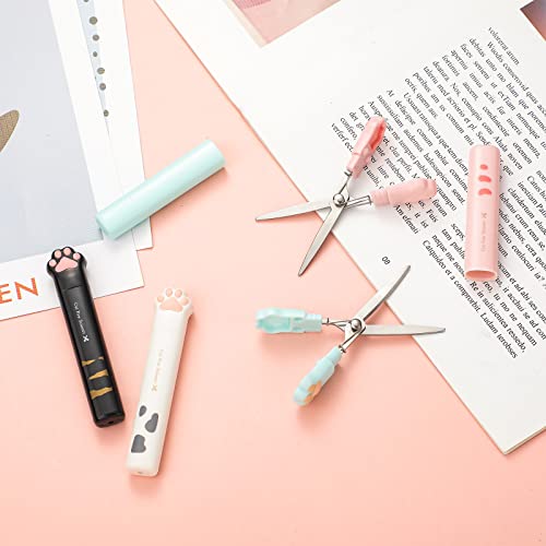 4 Pieces Cat Paw Mini Scissors Stainless Steel Craft Scissors Small Folding Safety Scissors Portable Cartoon Cute Mini Scissors For School Supply Paper Cutting Scrapbooking, 4 Colors #TOP5