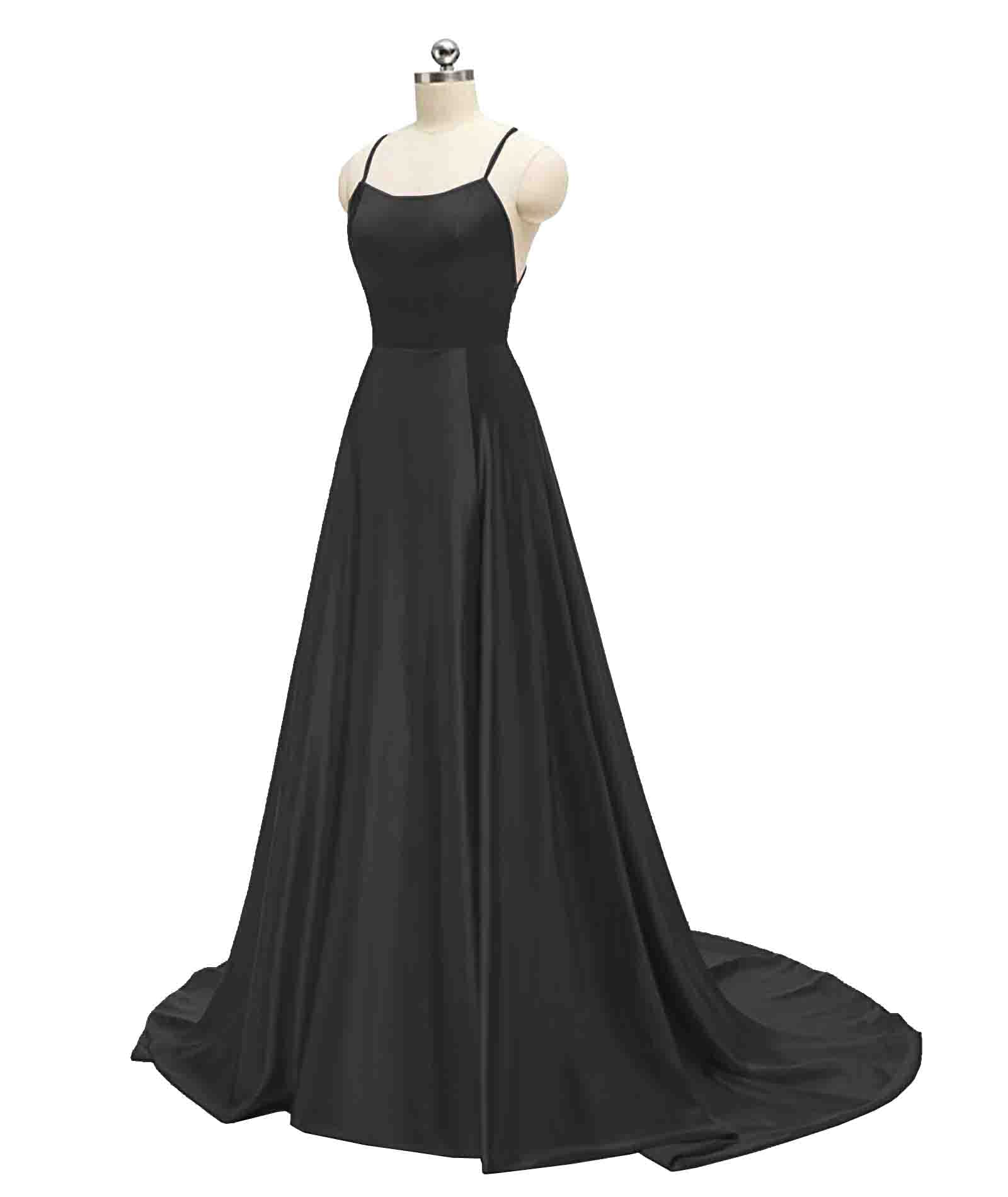 HAHAEMMA - Elegante abito da donna lungo, con tasche, in raso, linea ad A, schiena scoperta, abito da sera, da matrimonio, sexy, con allacciatura al collo, da principessa, damigella d'onore