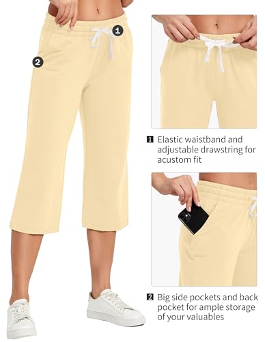 Image of SPECIALMAGIC Women Capri Pants Cotton Yoga Wide Leg Pajama Pants Capris Sweatpants Sports