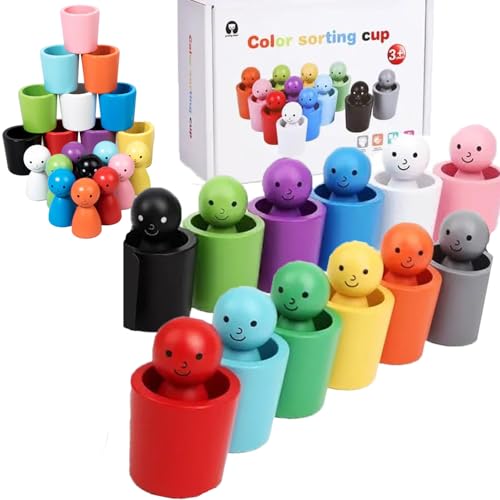 YOZO Tazas para Clasificar Colores, Juguetes De Madera para Aprender A Clasificar, Juego De Reconocimiento De Colores para Niños, Juego De Tazas Montessori, Juguete para Niños Mayores De 3 Años