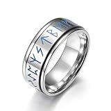 Bague Acier Titane Totem Écriture Viking Lumineux Homme Argent Taille 55