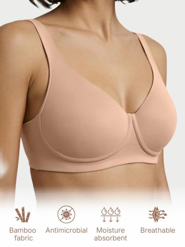 Image of Enamor Bamboo Cotton IO05, Plunge, Everyday Women's T-Shirt Bra - 3X Softer, 4X More Absorbent & Antimicrobial, Padded, Wirefree, High Coverage
