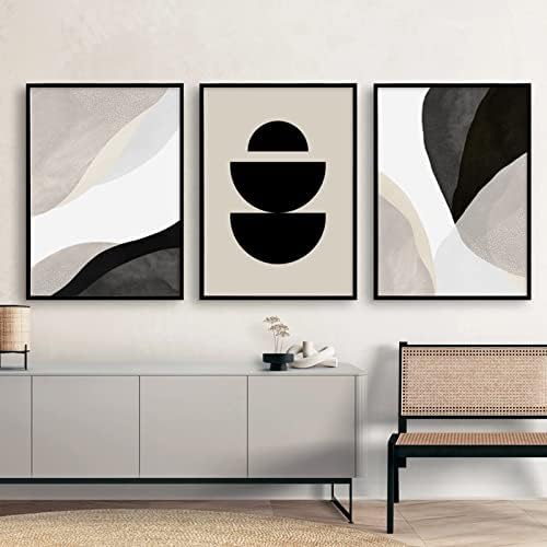 chuanglanja Black White Beige Wall Art Abstract Geometric Poster Prints Neutral Painting for Home Decor Minimalist Boho Mid Century Modern Pictures 16x24inch No Frame