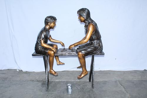 Estatua de bronce niños jugando damas 37"x17"x44" miniatura 3