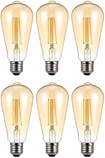 TEKLED® ST64 Filament Vintage LED Bulbs | E27 Edison Screw | Energy Saving 6.5W Light Bulb 53W Equivalent | NONDIMMABLE Amber 2400K 680LM | 6-Pack | Warm White