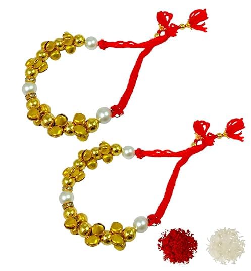 Set of 2 Ghungroo Thread Lumba Rakhi for Bhabhi, Bracelet for Sister, Hanging Chuda Rakhi Combo, RakshaBandhan Traditional Set with Roli Chawal for Women #K-114-image-45