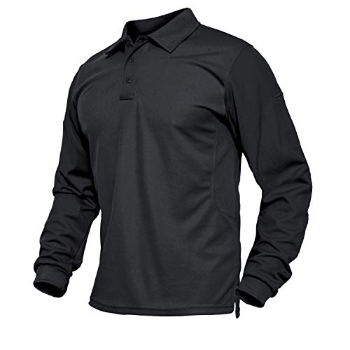 Pique Polo Shirts Men Dry Fit Golf Shirts Long Sleeve Polo Shirts for Men Tactical Polo Mens Polo Wicking T-Shirts for Men Black