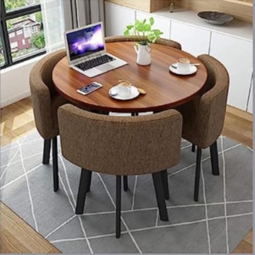 Image of Round Faux Marble Reception Table and Chairs Set, Dining Table Set for 4, Space Saving Reception Desk for Home and Apartment, Office, Conference Room, Lounge