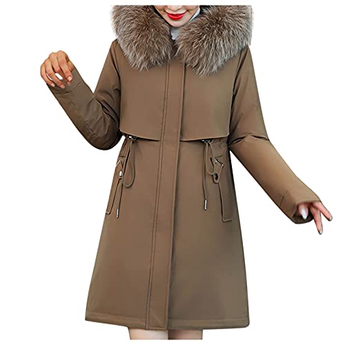 Manteau chaud et épais femme long contre le froid veste polaire à capuche ajustable