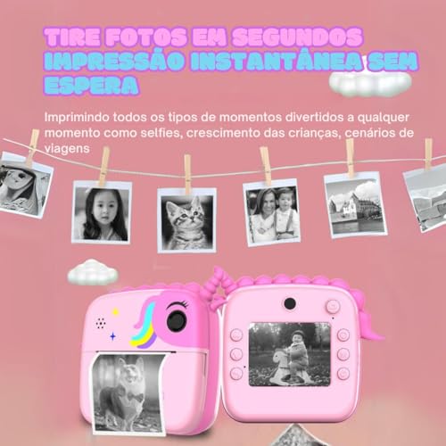 Câmera Instantânea Infantil Full Hd Imprimi Foto + 4 Bobinas - Menina Rosa